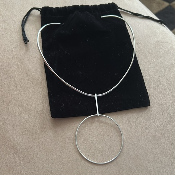 Sterling silver cuff necklace with hanging hoop can add any neck charm to cuff - Picture 2 of 2
